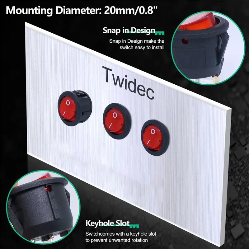 DT51 10 PCS KCD1-105 Power Switch Rocker 3 Pin 2 Position with Light Indicator for DIY Appliances