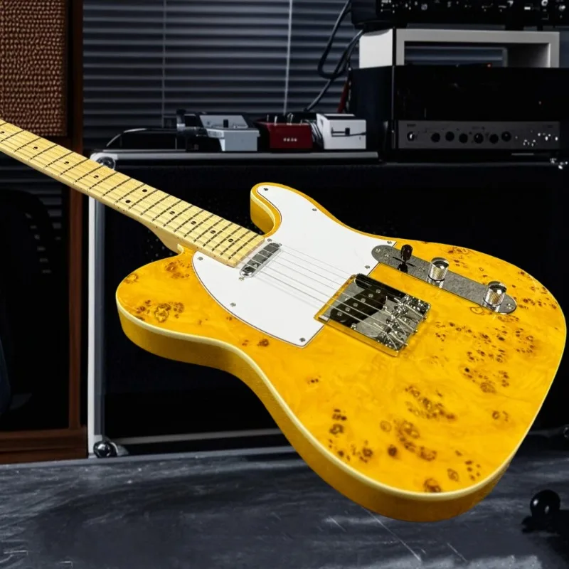 أفضل البائعين الأصفر TLE الغيتار الكهربائي القيقب الأصابع الأبيض Pickguard 6 سلسلة روك الجاز شحن مجاني لهجة غنية و يانع #1