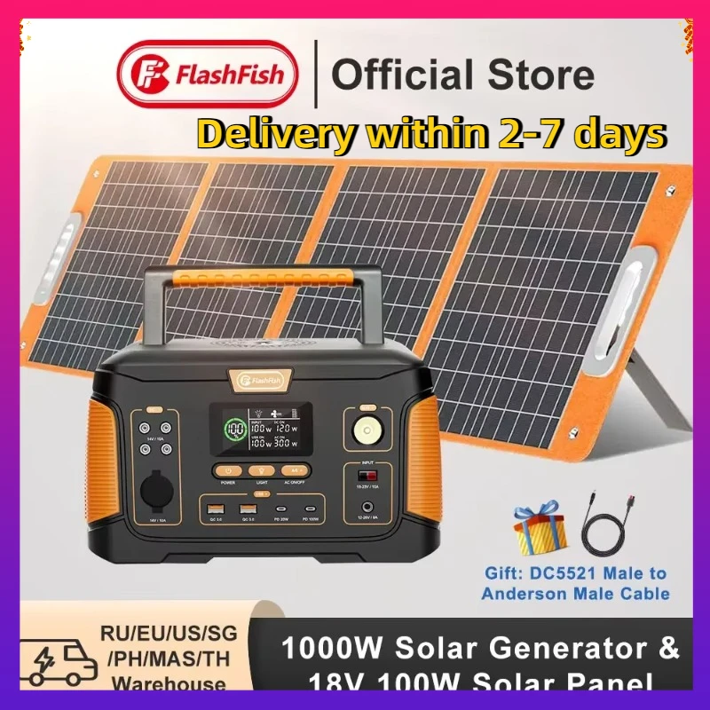 1000W Portable Power Station 932Wh Solar Generator Battery with Solar Panel 100W Complete Kit for Outdoor Camping