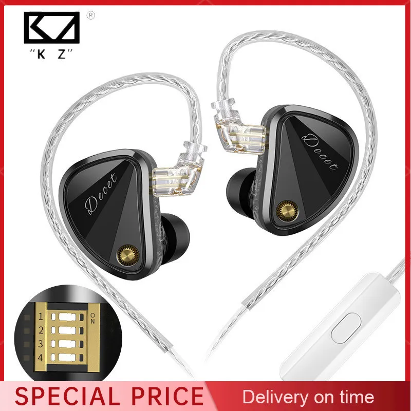 KZ Decet Wired HiFi Earphones In Ear 10-Driver Array Dynamic Monitor Headphones 4-gear Electronic Tuning Switch Earbuds Custom