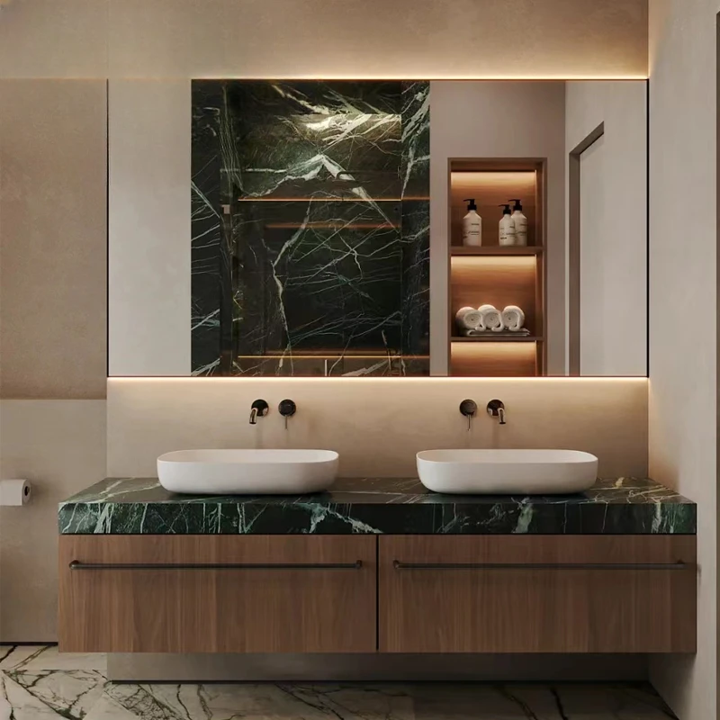 

Solid wood bathroom cabinet combination slate toilet sink face wash basin Japanese modern simple designer model