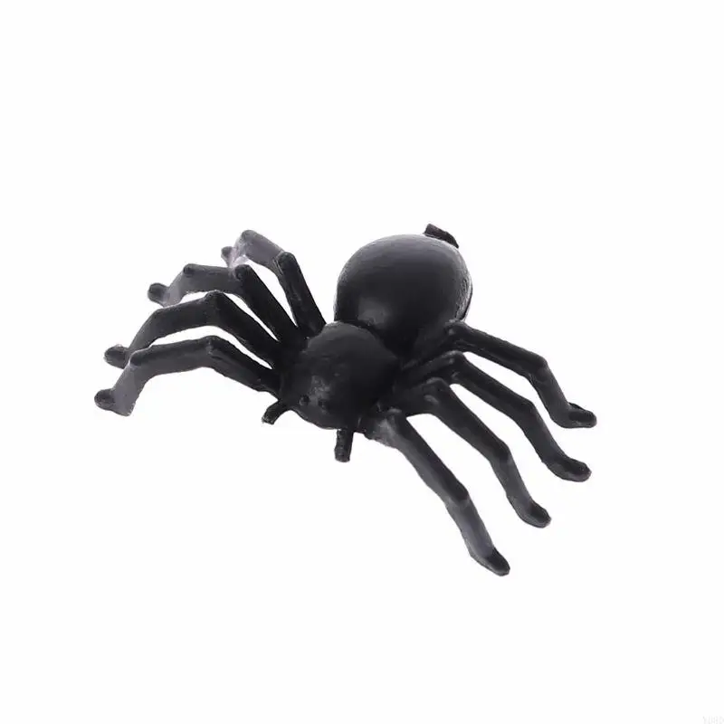 Y08d 50 pcs kecil plastik hitam laba -laba palsu mainan lucu lelucon prank prank Halloween deco