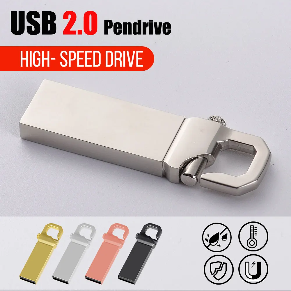 

Metal USB Flash Drives 64GB Ring Pen Drive Memory Stick 32gb 16gb 8gb High Speed Storage Devices Black Pendrive Creative Gifts