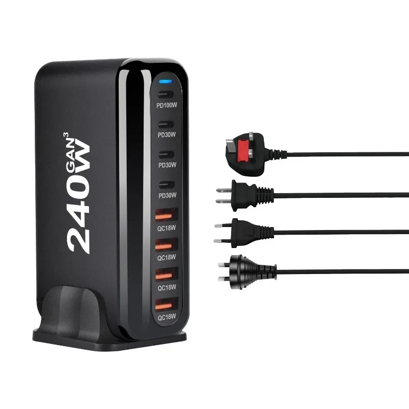 Cargador GaN de escritorio de 8 puertos 240W USB tipo C PD cargador rápido de teléfono móvil USB múltiple para Xiaomi