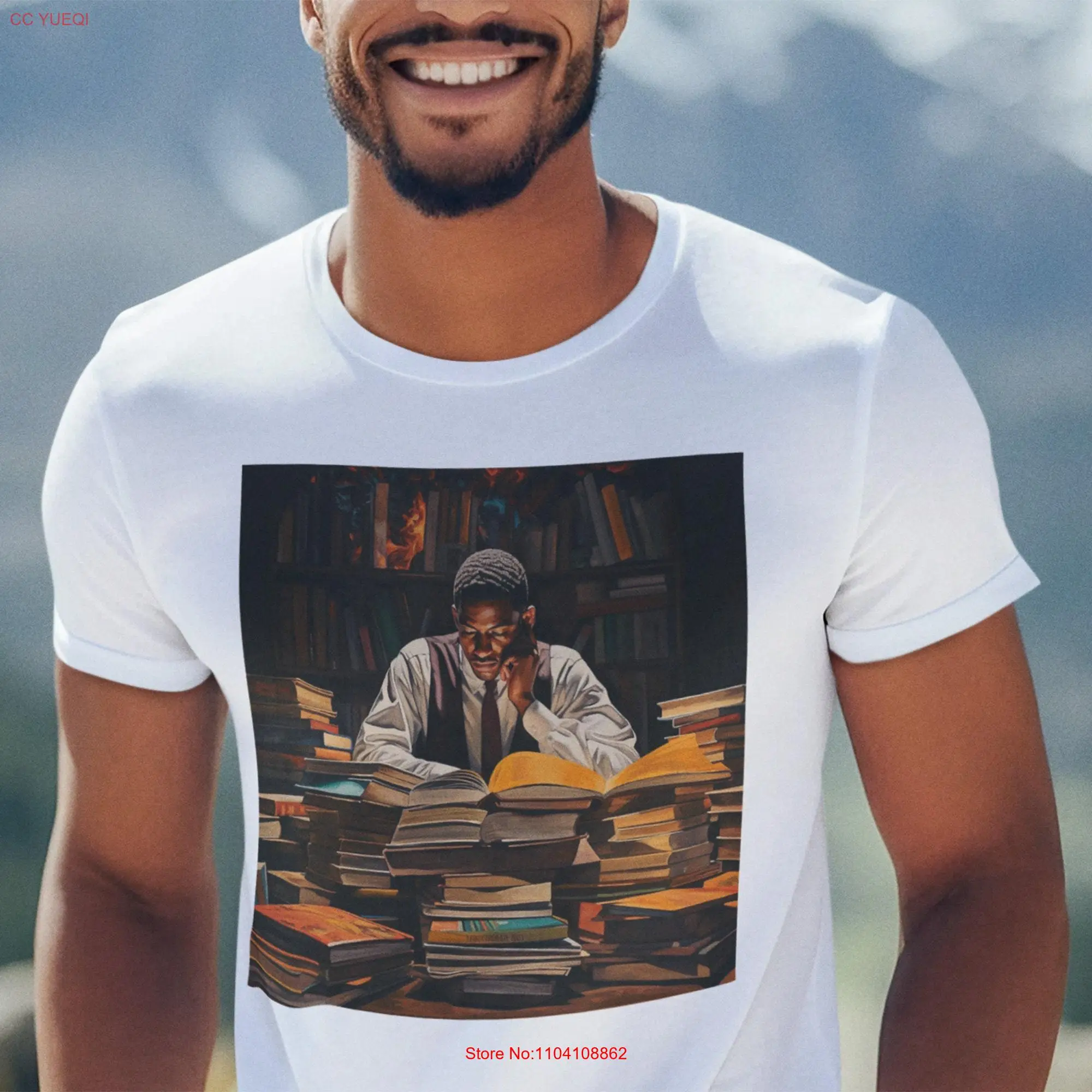 Black Male Student T Shirt Law Library Research African American Professional Books for Man long or short sleeves