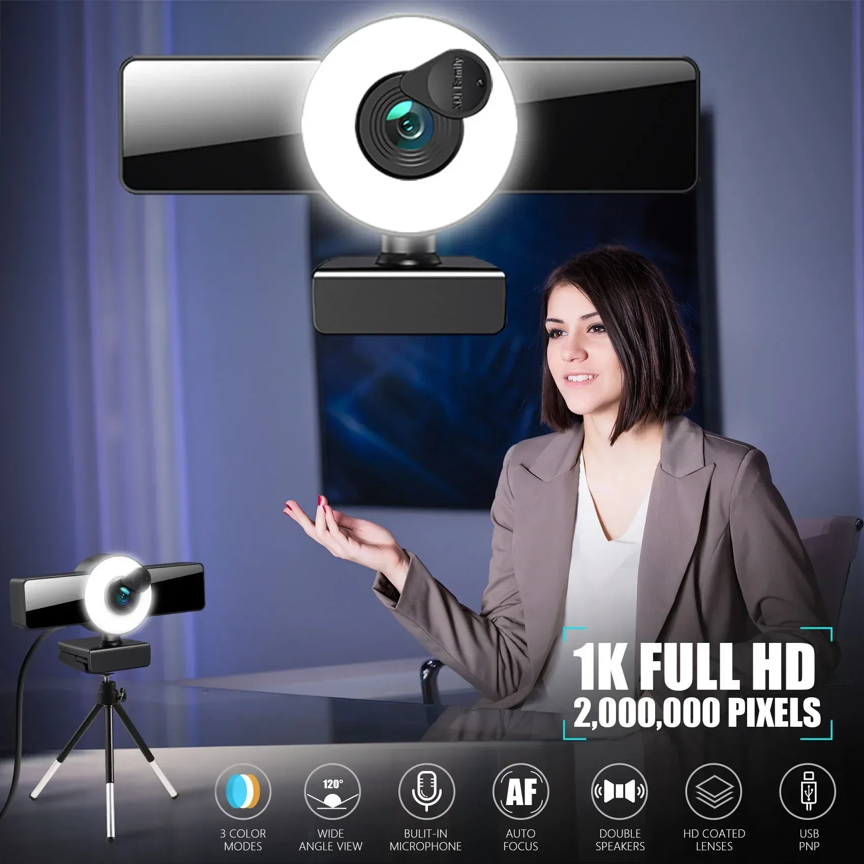 Webcam 4K Streaming Web Camera 1080P 30FPS USB Camera Autofocus Living Stream Camera With Mics for Tiktok/YouTube