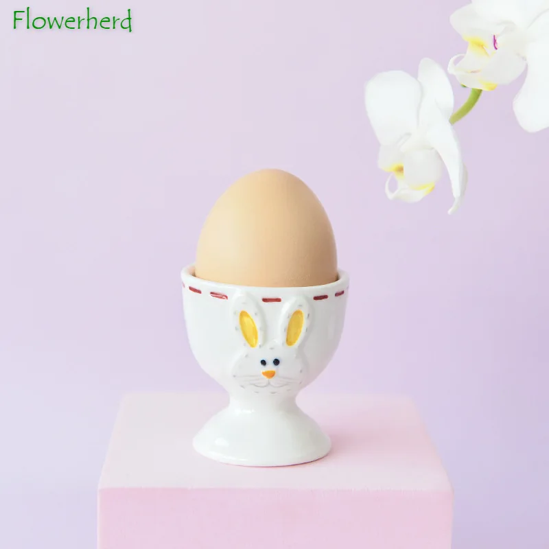 Rabbit Flower Shape Embossed Porcelain Egg Holder Egg Tools Creative Small Ceramic Cup Wine Cup Single Cute Egg Shape Cup