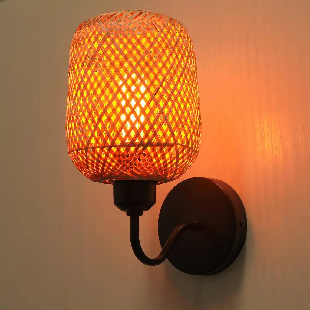 

Rattan Bamboo Wall Sconce Vintage Wall Light Lighting Fixture Bedside Retro Lamp Industrial Decor Dining Living Room Bedroom E27