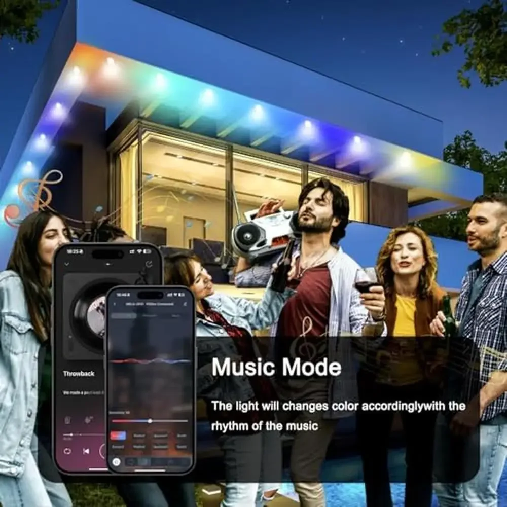 防水RGBストリングライト,スマート,ip67,72のシーンモード,音楽同期,DIYアプリケーション,リモコン,105フィート