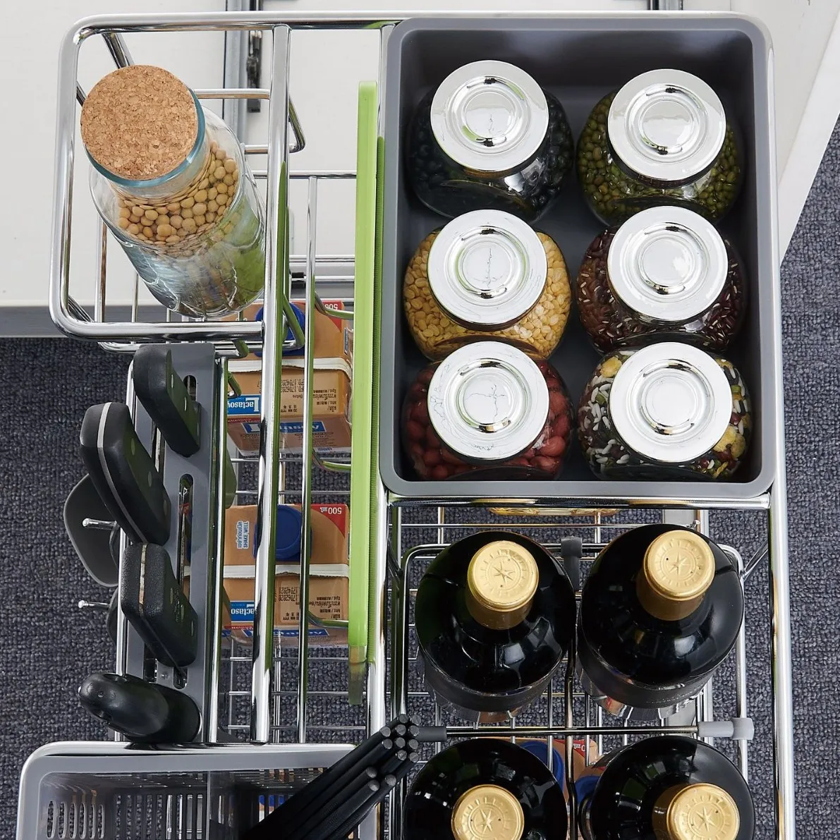 Factory Direct 2026 Nano dry plated cabinet large capacity condiment pull-out basket production seasoning baske storage baskt li