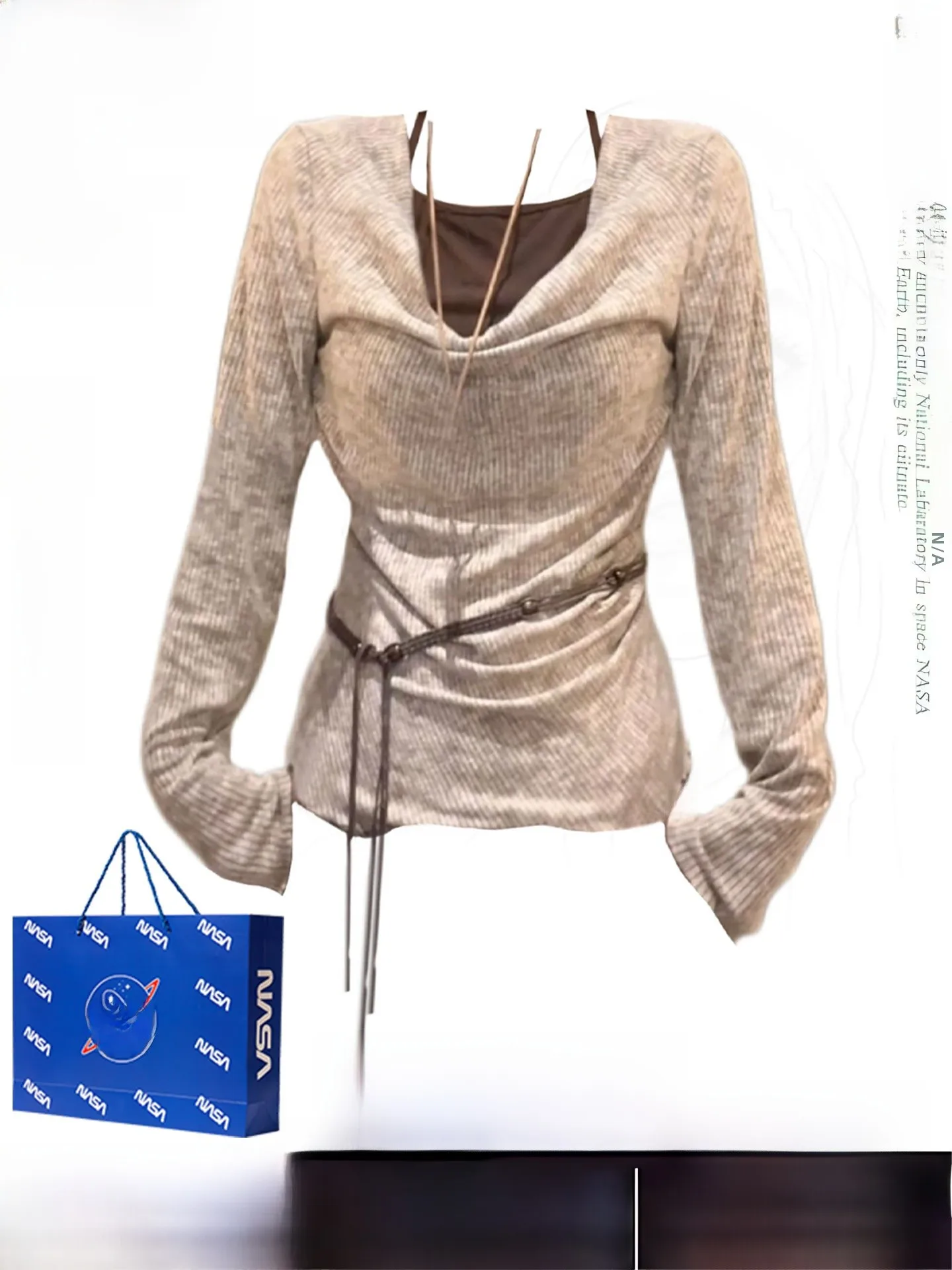 

Женский вязаный топ American Hot Girl Sle Long Sve Tie Dye, женская футболка Pure Desire с поясом, подвесная футболка из двух предметов