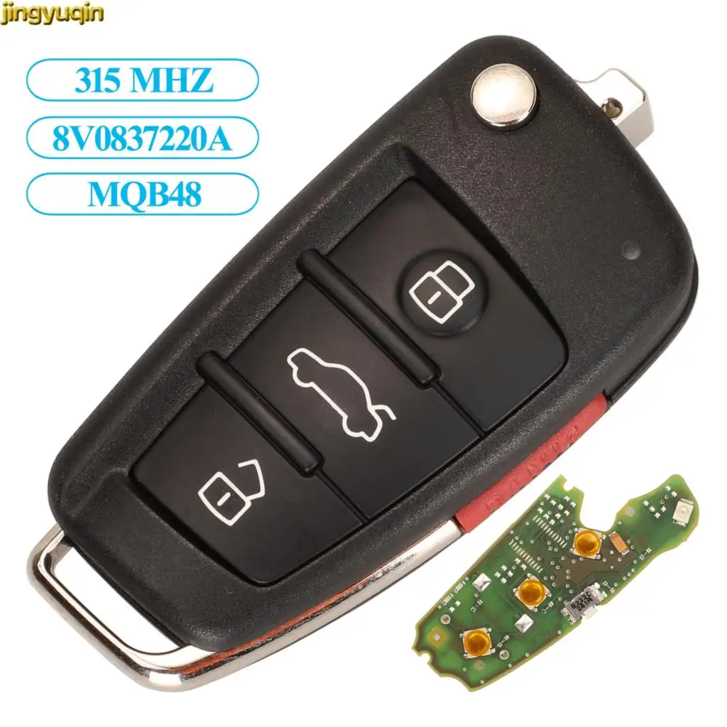 Jingyuqin Remote Car Key Fob Control ASK MQB48 315MHZ For Audi A3 Q3 A4 A6L Q5 Q7 8V0837220A No Blade Original Factory 3+1 BTNS