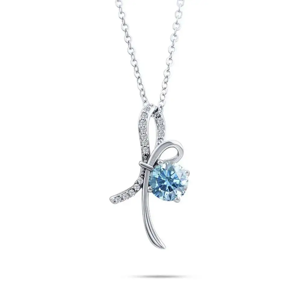 JoyceJelly S925 Sterling Silver Necklace with Dazzling 1 ct Moissanite Bow Pendant Portugal Cutting Lab Created Diamond Jewelry view 2