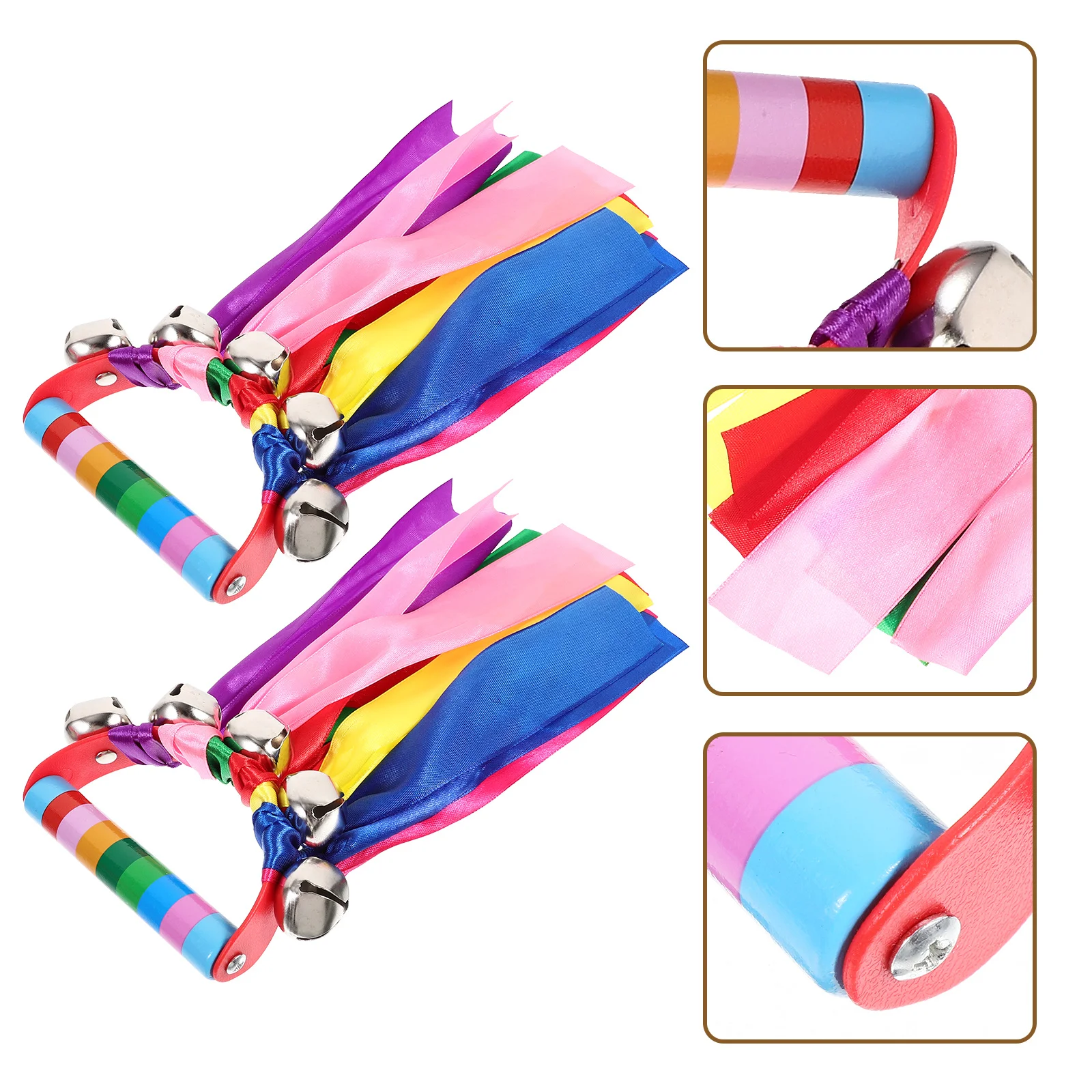 

2pcs Rainbow Ribbon Handheld Percussion Tambourine For Kids Musical Party Early Education Gymnastics Portable Percussion