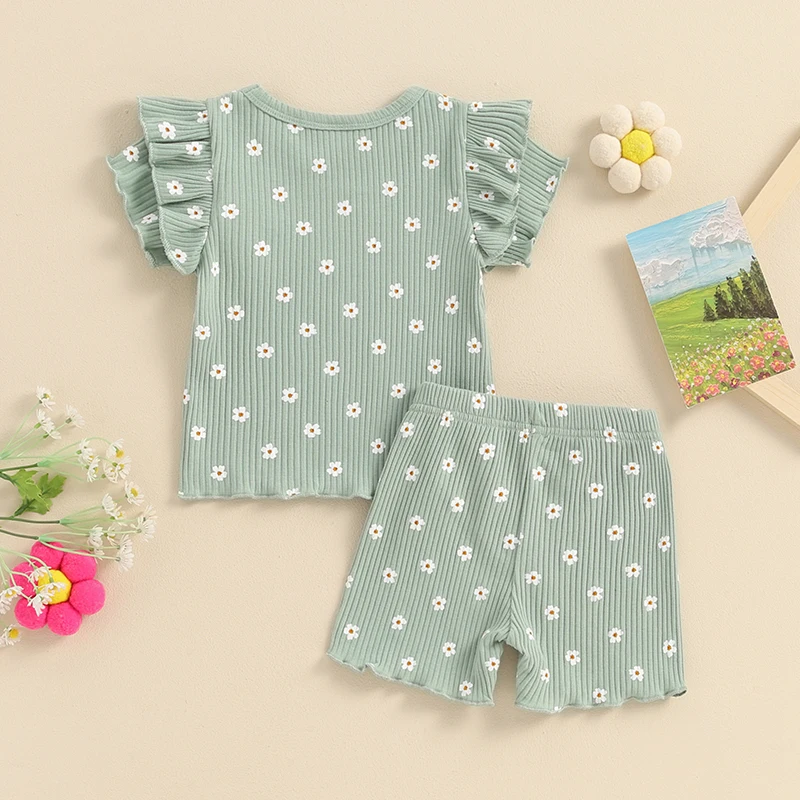 

Toddler Baby Girl Summer Clothes Floral Print Short Sleeve T-shirt Tops and Shorts Outfit Casual 2Pcs Clothing Set