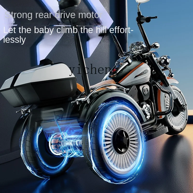 Tqh Children's Electric Motor Boys and Girls Toys Portable Rechargeable Small Police Car Baby Double Drive Tricycle Stroller