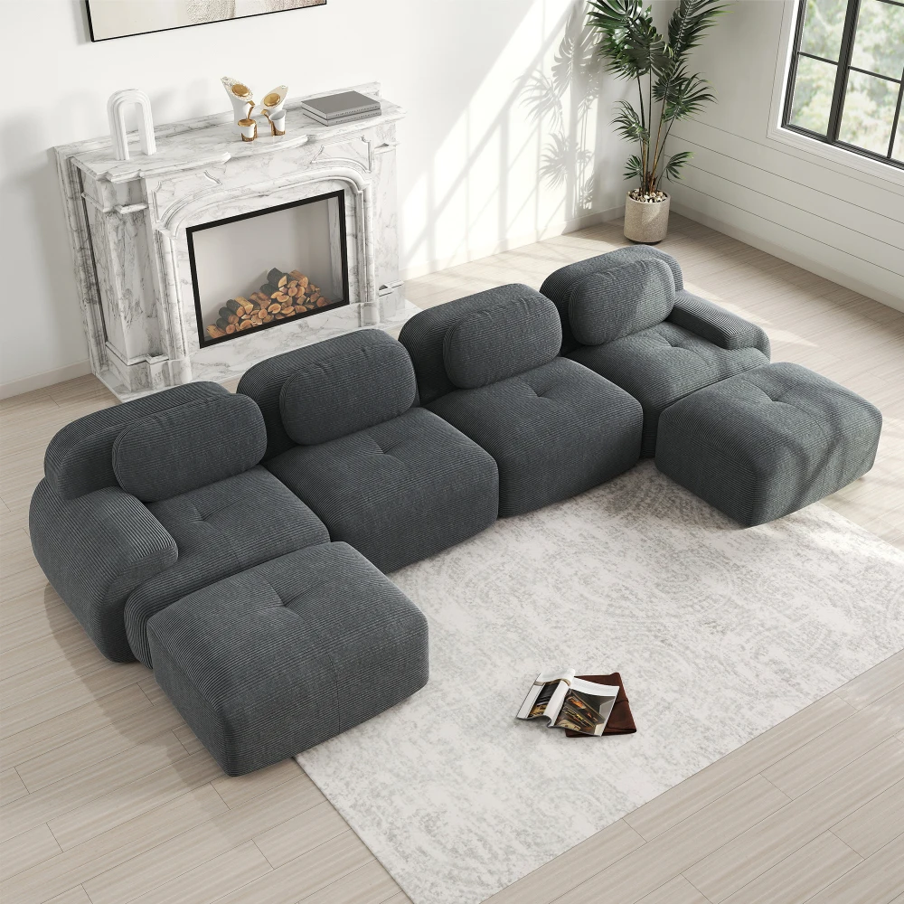 Canapé modulaire en forme de U sans structure, assemblage sans outils, combinaison libre, tissu en cordon respirant et mousse haute résilience 32D, accoudoir ergonomique extra large, canapé modulaire adapté aux animaux de compagnie pour salon moderne, chambre à coucher, repos familial et décoration quotidienne