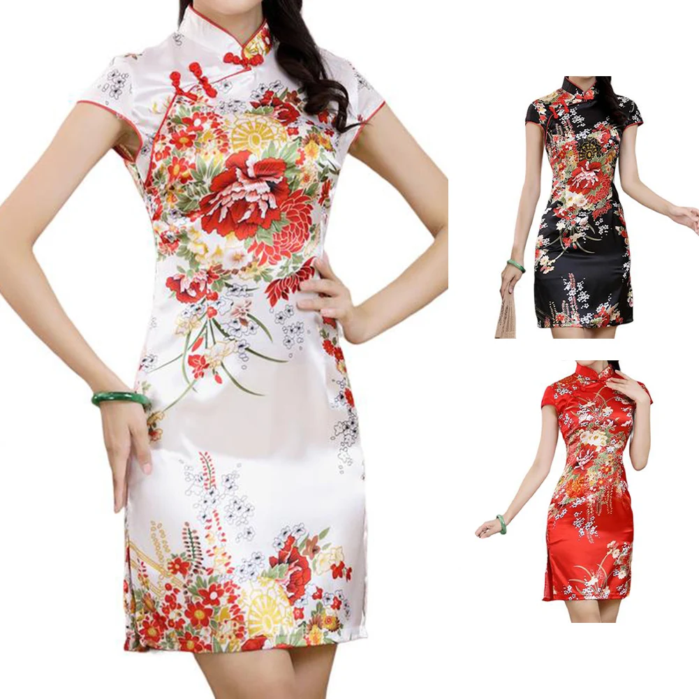 

Женское платье Cheongsam с принтом Cheongsam для женщин, тонкое платье с разрезом в китайском стиле для свадебной вечеринки в стиле ретро