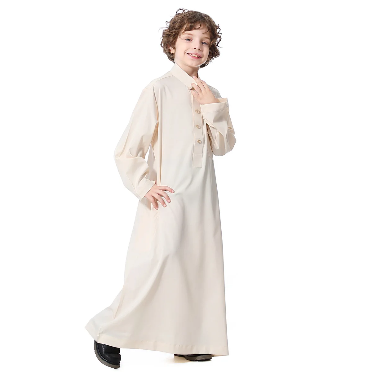 เด็กมุสลิม Abaya Ramadan Jubba Thobe เด็กชุดยาวเด็ก Caftan อิสลาม Robe STAND COLLAR Kaftan ดูไบอาหรับบริการ