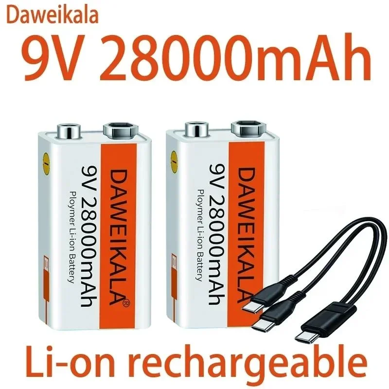 2024 batería de 9V 28000mAh batería recargable de iones de litio tipo C batería de 9v para multímetro micrófono juguete Control remoto uso KTV