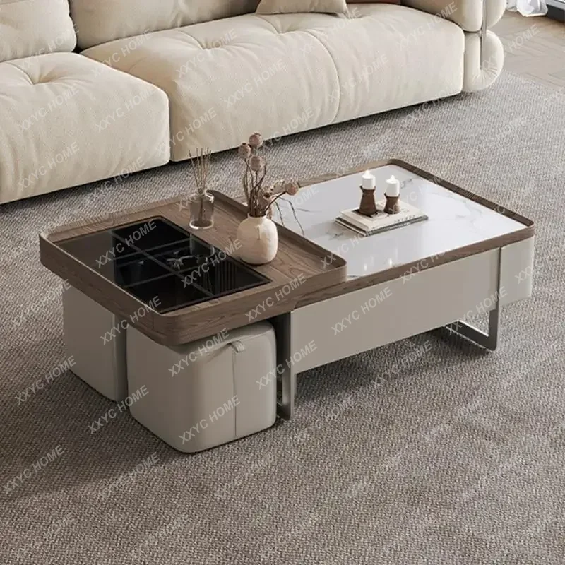 

minimalist rock slab coffee table living room household, square telescopic coffee table