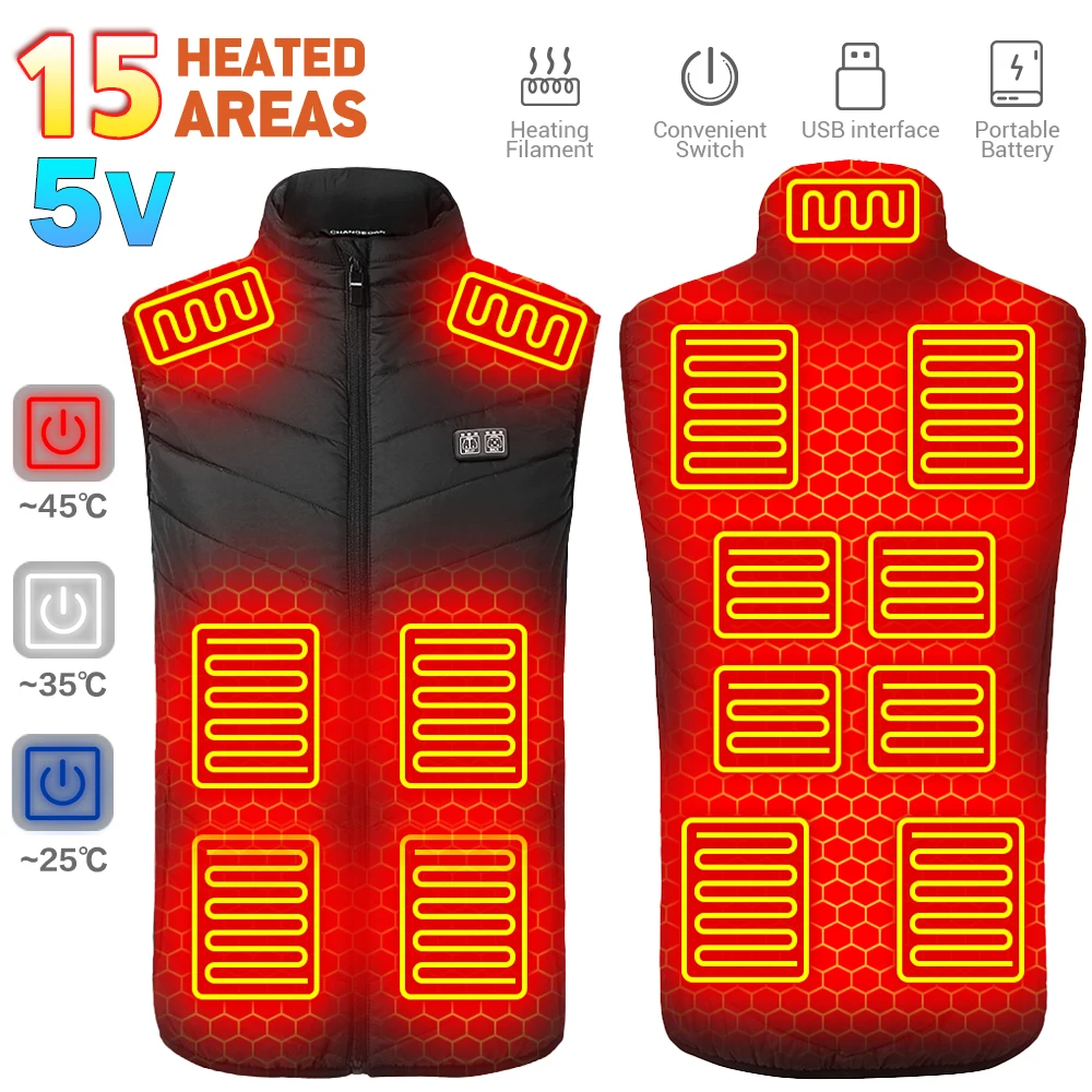 Heated Vest Winter Men Women Thermal Vest Motorcycle Cross-country Skiing Heated Jacket Vest Anti-freeze USB Powered Clothing