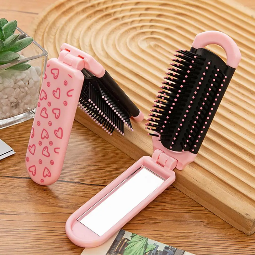 

1 Pcs Folding Hair Comb Smooth Hair Cute Cartoon Print Comb Cushion And Mirror Massage In Air 1 Comb 2 Combs Head Integrate R1Q8
