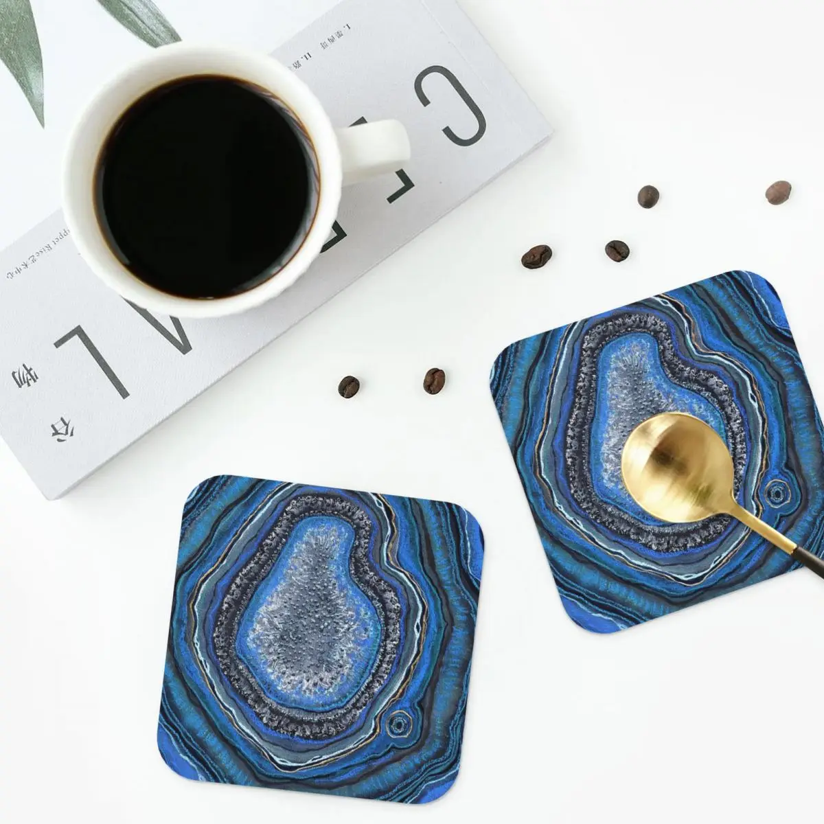 LAPIS LAZULI BEAUTIFUL BLUE STONE GEODE Coasters Leather Placemats Non-slip Insulation Coffee Mats Kitchen Dining Pads Set of 4