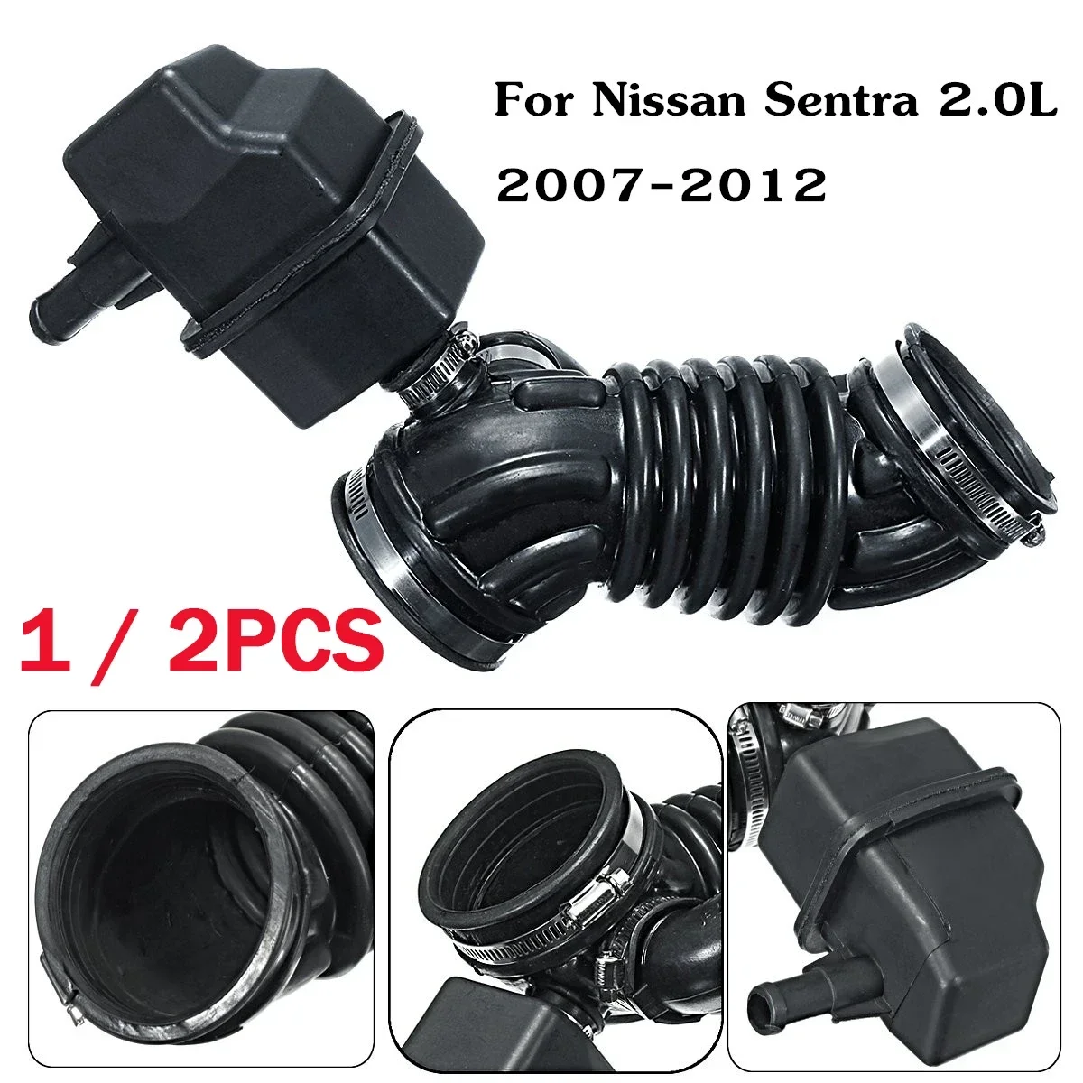 Manguera de admisión para limpiador de aire de motor, tubo de flujo de aire 16576ET00A EPDM para Nissan Sentra 2.0L 2007-2012 W/conducto superior, 2 piezas