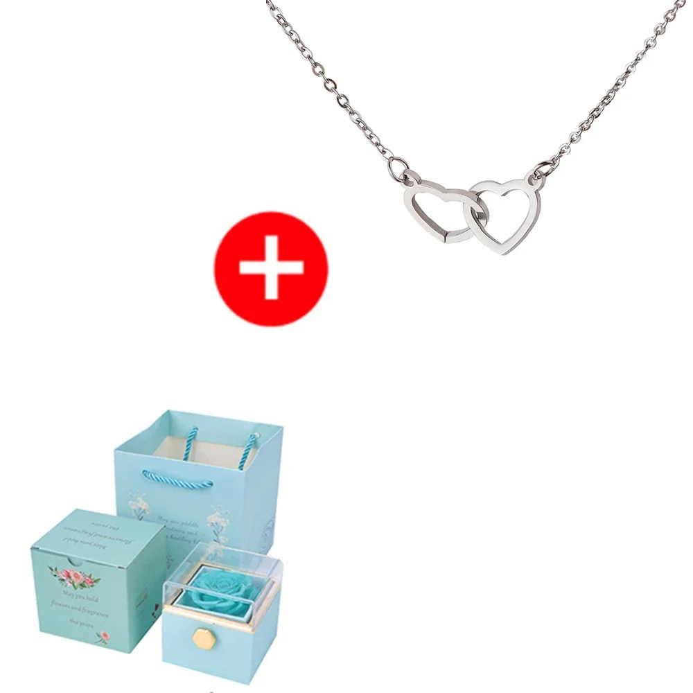 Custom Names Heart Necklace Personalized Jewelry Rotating Rose Box Pendant Chain For Women Wife Valentine's Anniversary Present