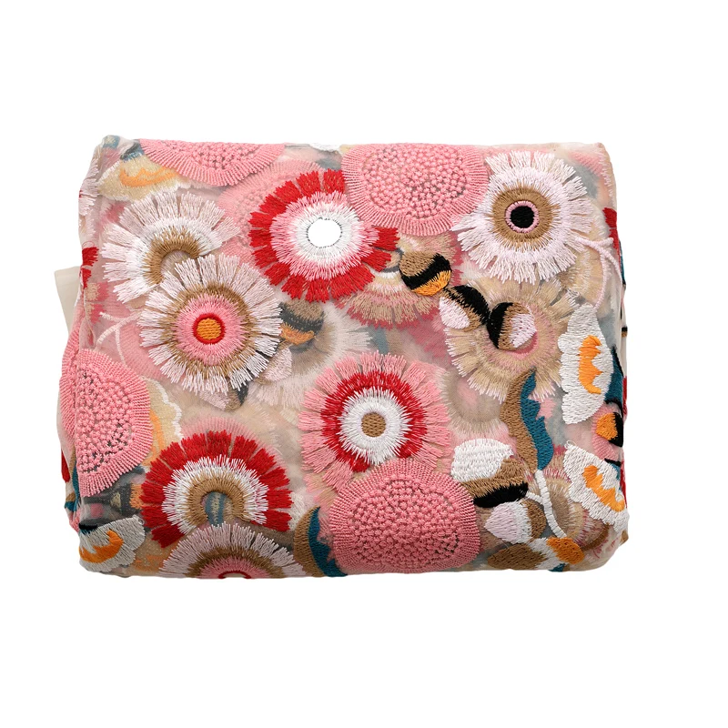 

1yard High quality mesh tissu Pink circle embroidery fabric Hand cheongsam handmade DIY fabrics for clothing