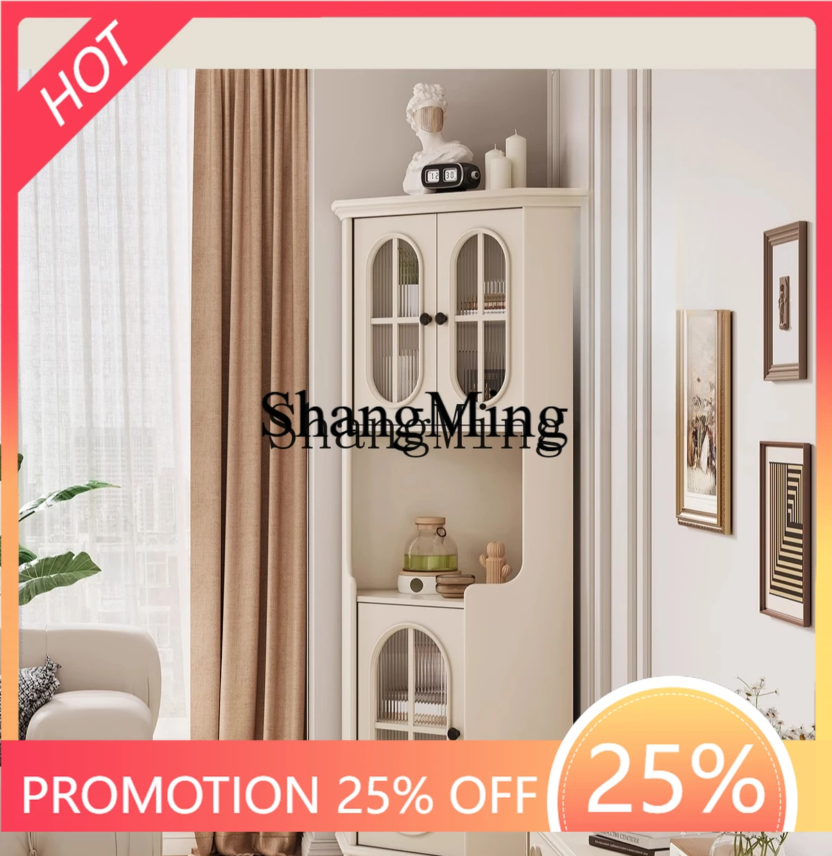 

FG household all solid wood corner small apartment tea cabinet living room rack against the wall triangular dining side cabinet