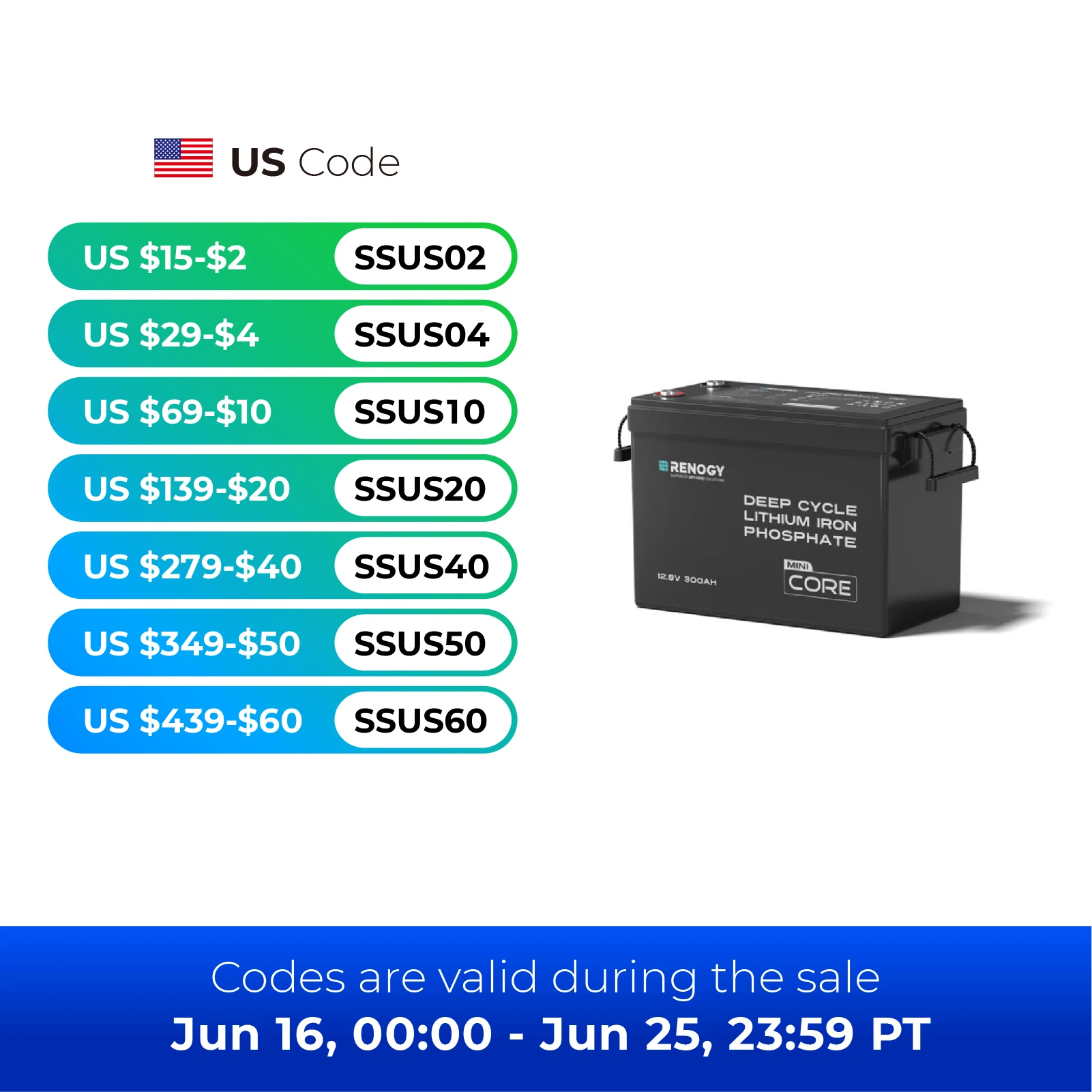 

Renogy 12V 300Ah Mini Size LiFePO4 Lithium Battery, 200A BMS for Ultimate Safety, Deep Cycle w/Remote Monitoring Compatibility