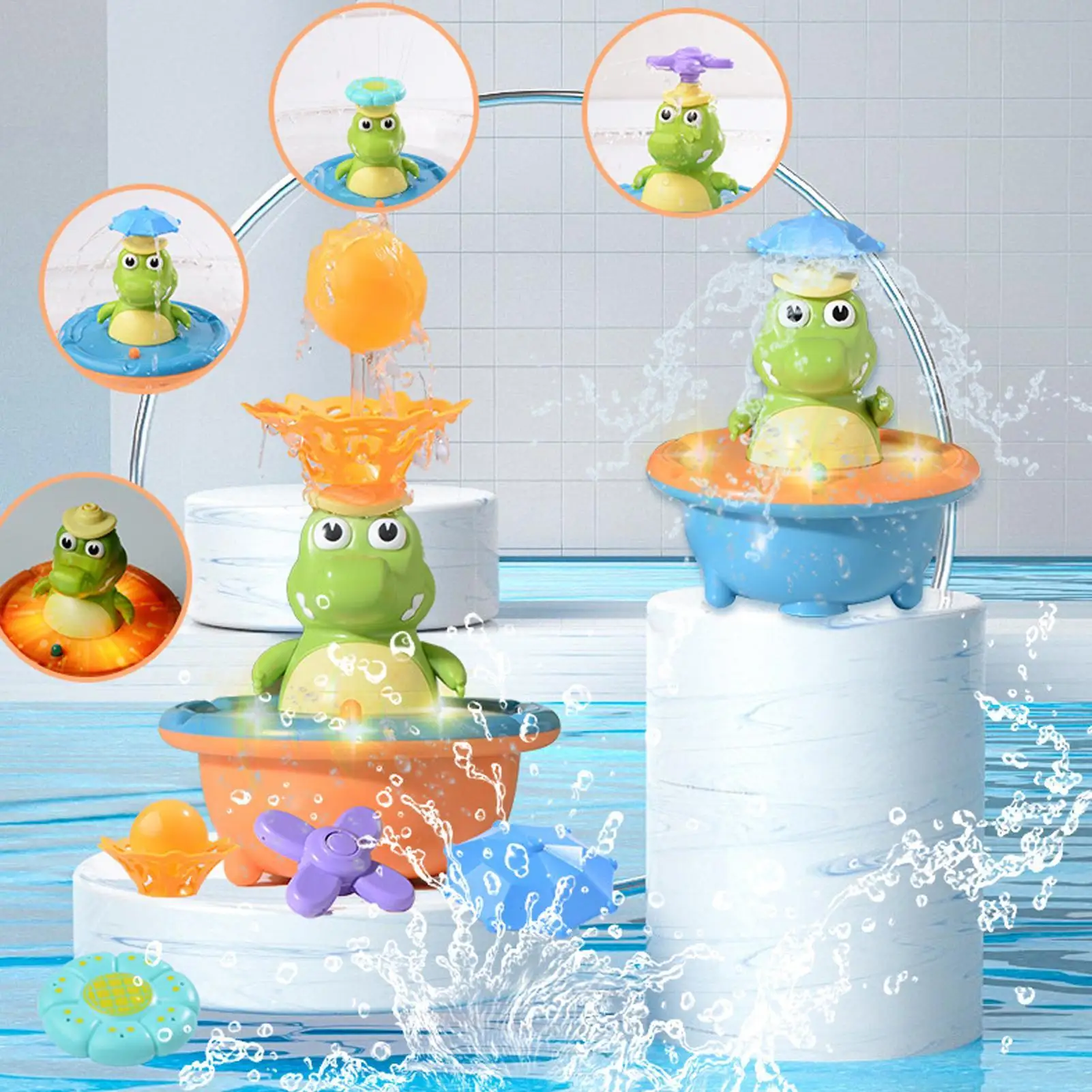 Glowing Crocodile Water Spray Toys Baby Bath Toys With LED Light Fountain Bathtub Toy Infant Ideal Holiday Gift