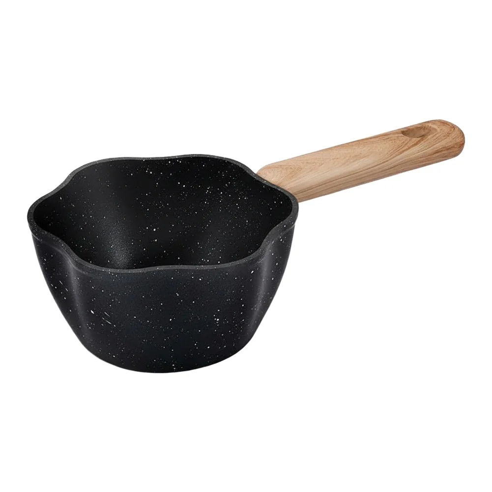 

Wooden Handle Milk Pot with Nonstick Stone Compatible with Gas Electric and Induction Stove Cooking for Small Meals