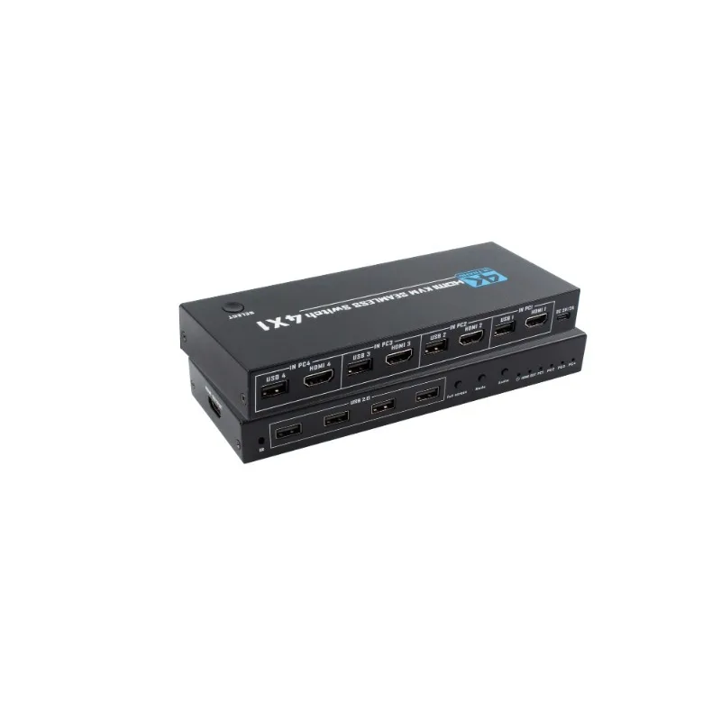 4x1 HDMI KVM Switcher 4K, Quad Multi Viewer 4 Laptops Share 1 Monitor Mouse Keyboard Hotkey Roaming