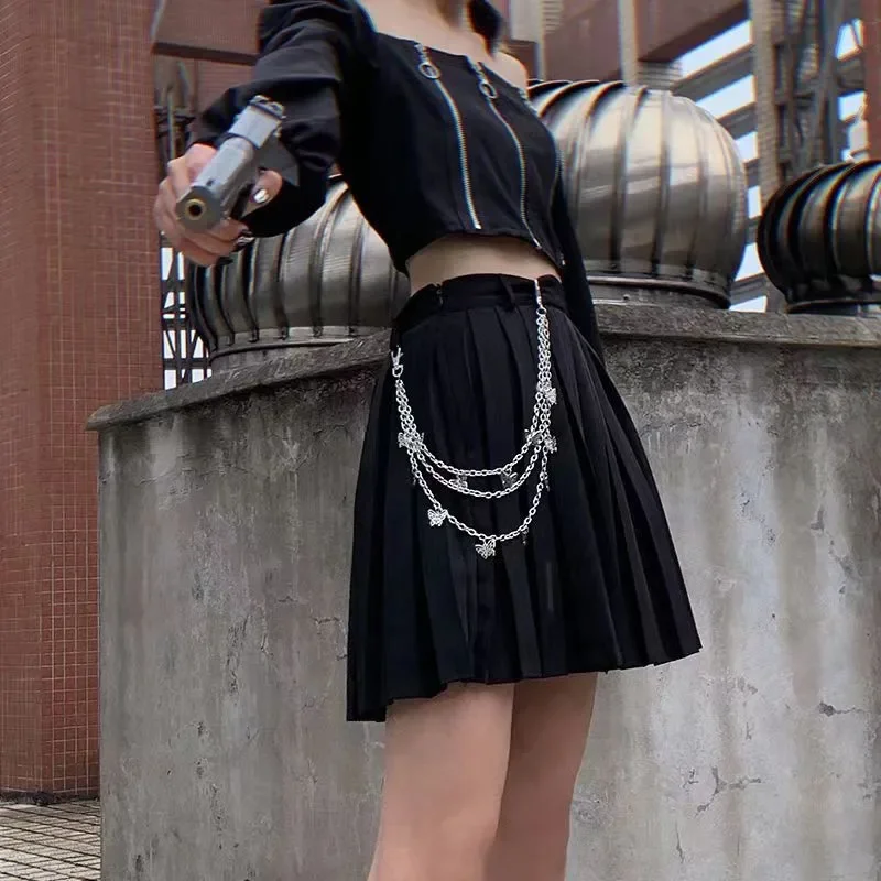Y2k JK Girls Punk Street Butterfly Belt Waist Chain Women Pants Skirt Chain Multi Layer HipHop Hook Jeans Keychain Cos Costumes