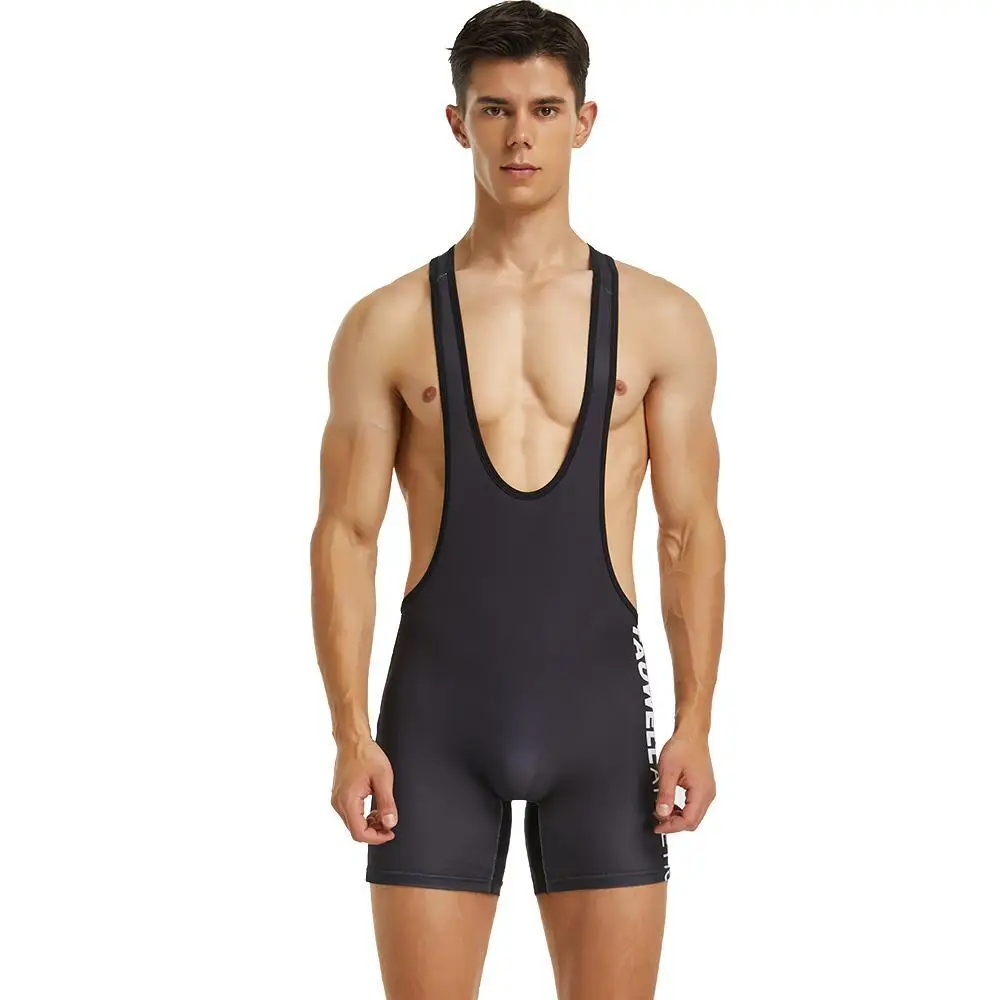 TAUWELL Men One-piece Vest Bodysuit Wrestling Singlet Bodybuilding Jumpsuit Shorts Gym Fitness Workout Sportwear Tanks