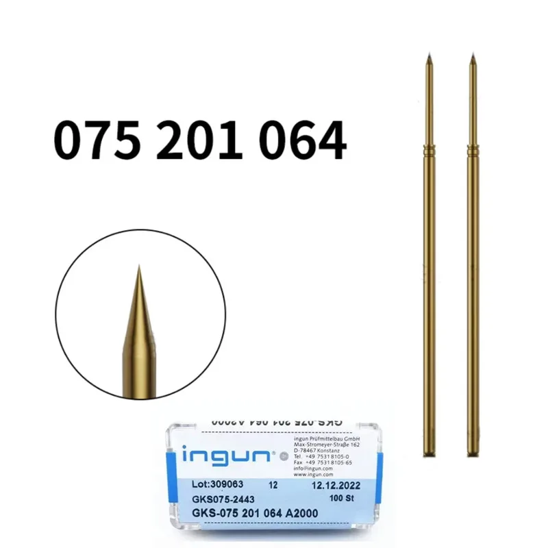 

100PCS INGUN Probe GKS075 201 064 A2000 Pointed Spring Test Pin Outer Diameter 1.02mm Total Length 33.35mm ICT Testing