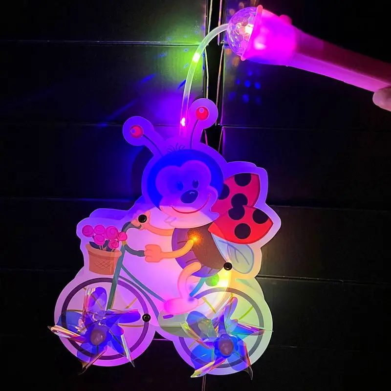 Kinderen Handheld Zonnebril Dinosaurus Rijden Een Fiets Gloeiend Speelgoed Creatief Draaibaar Windmolen Lantaarn Oplichtende Muziek Licht Cadeau