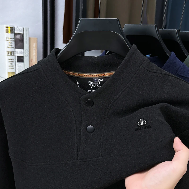 سويت شيرت رجالي أصلي بياقة واقفة وأزرار وأكمام طويلة ناعم ودافئ ومضاد للبيلينغ ملابس رجالية غير رسمية للخريف والشتاء #5