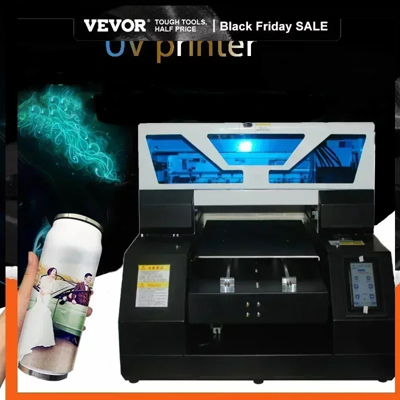 VEVOR A3 UV Bottle Printing For Phone Case Glass Wood Acrylic A4 UV Flatbed Printer Sticker Label Printer  UV Printer