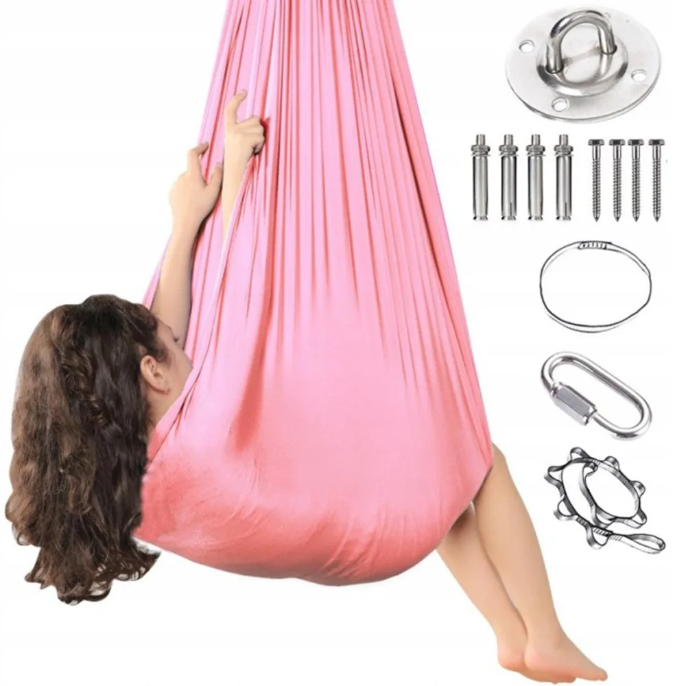 Elastischer Schaukel-Hängesessel 1 Set, Multifunktionale Schaukel für Autistische Kinder, Indoor-Outdoor Sensorisches Spielzeug 280x150cm-Rosa