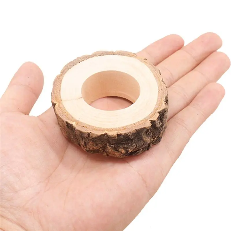 A67P-1Set Wooden Napkin Ring Christmas Napkin Ring Suitable For Wedding Hotel Table Bark Stake Decoration