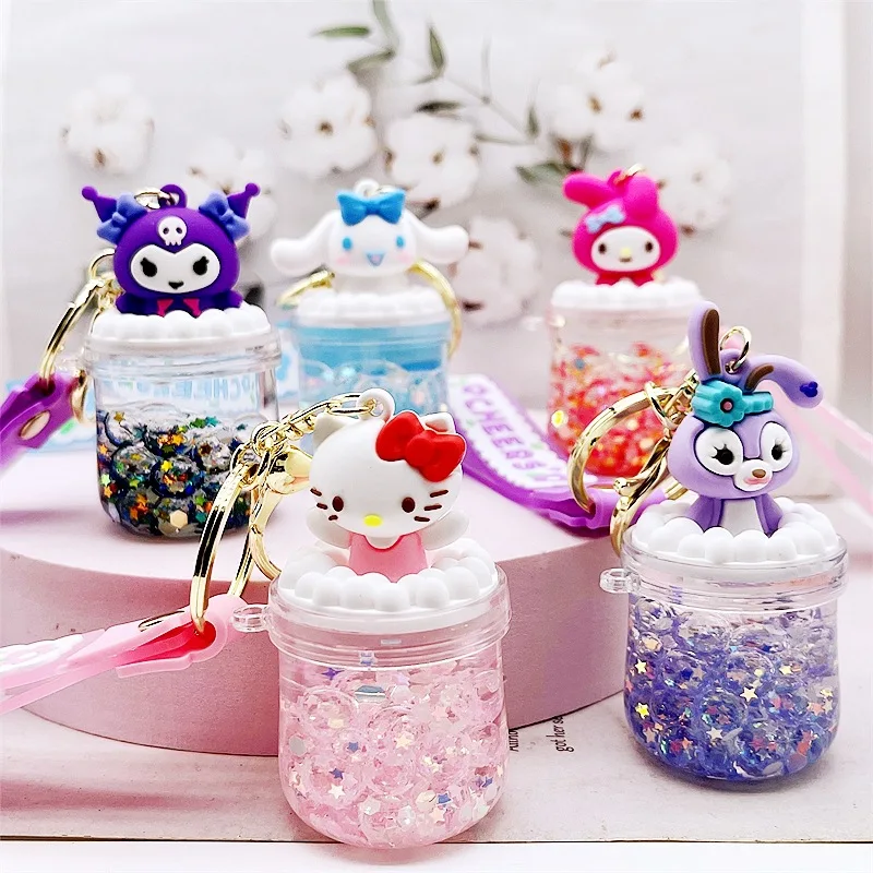 Kawaii Character Cinnamoroll Stellalou Melody Keychain Acrylic Drift Bottle Key Chain Anime Accessories Gift for Boys and  Girls