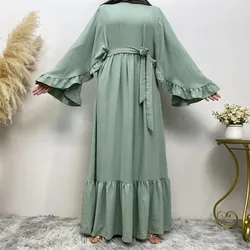 Muslim Middle East new fashion Arab Dubai solid color patchwork dress Islamic fashion women elegant dress