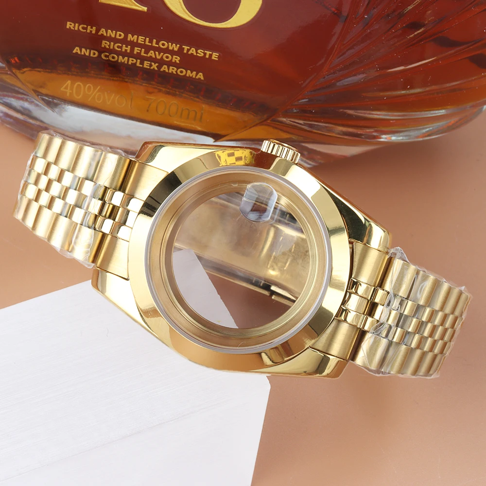 

36mm 39mm Watch Case Gold PVD Sapphire glass Diving Case Jubilee Bracelet Strap Stainless Steel For NH35 NH36 Automatic Movement