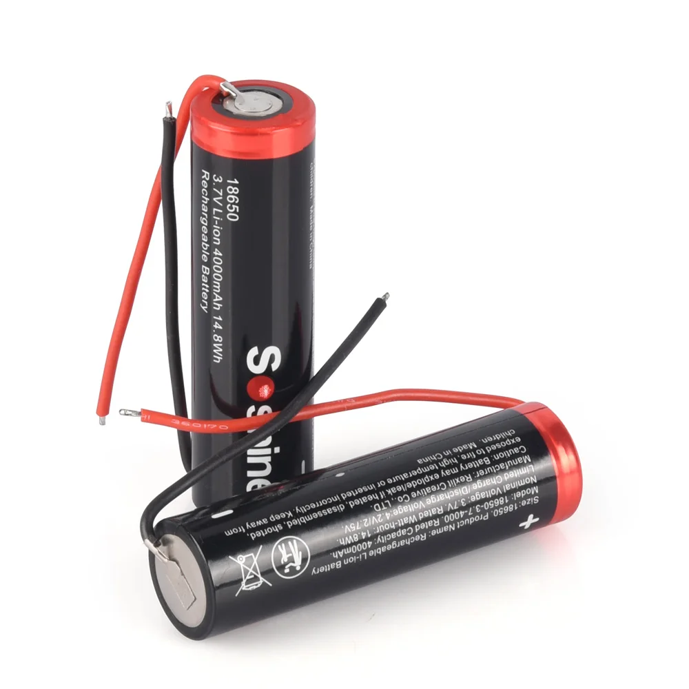 Soshine 18650 Battery 3400mAh 3.7V Lithium Battery 18650 3400mAh Suitable for Flashlight Battery with Welding DIY Wire Assembly