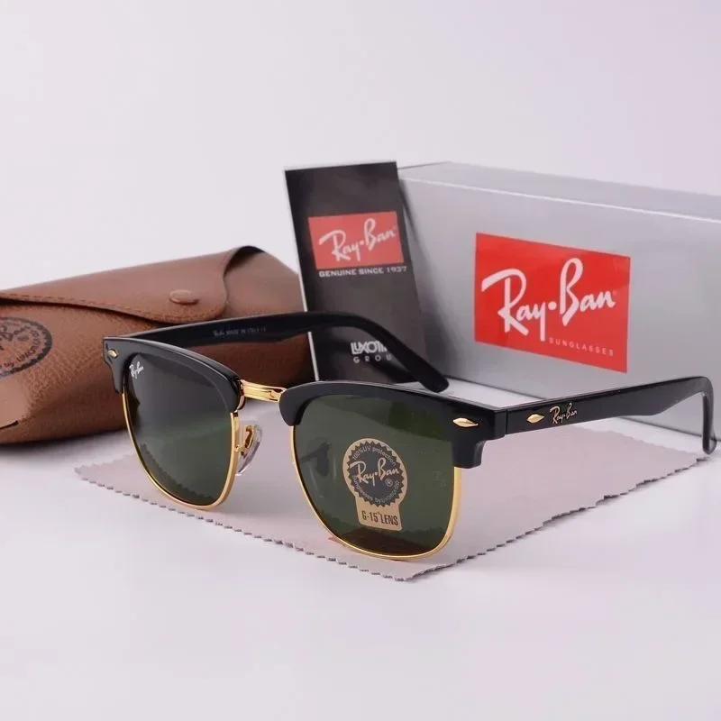 Rayban Glass Lenses 3016 Club Sunglasses Unisex Square Vintage Mirror Sun Glasses Classic Tortoise Shell Frame in box