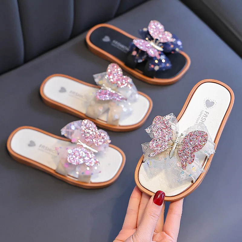 Summer New Home Indoor Non-Slip Soft Sole Girls' Beach Flip-Flops Slippers Children's Slippers Butterfly Kids Outdoor Slippers